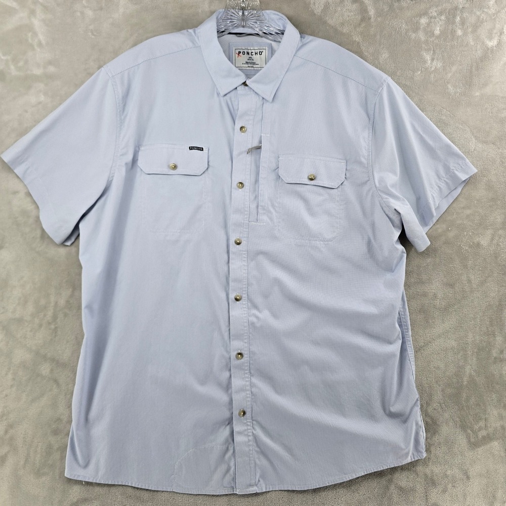Poncho Shirt Mens XXL Blue Short Sleeve Slim Fit Magnetic Pockets Technical